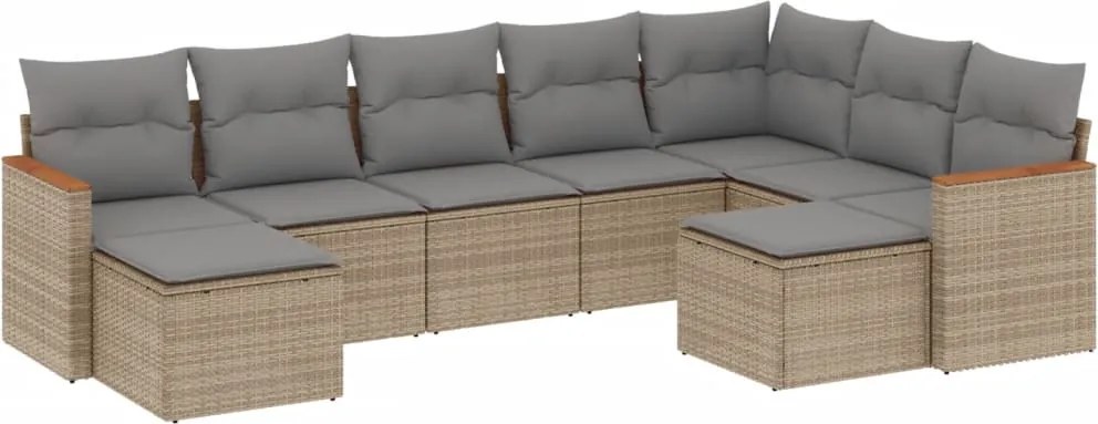 vidaXL Set canapele de grădină, 9 piese, cu perne, bej, poliratan