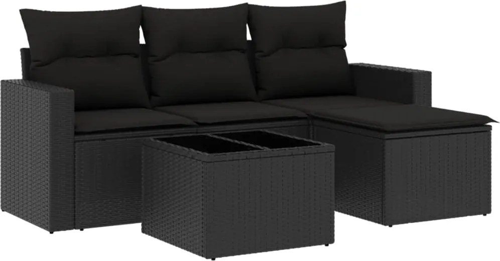 vidaXL Set mobilier de grădină cu perne, 5 piese, negru, poliratan