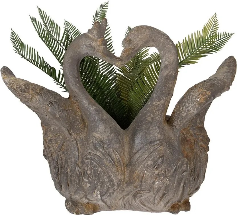 Jardinieră decorativă în formă de lebede, gri, stil brocante, 49x27x37 cm