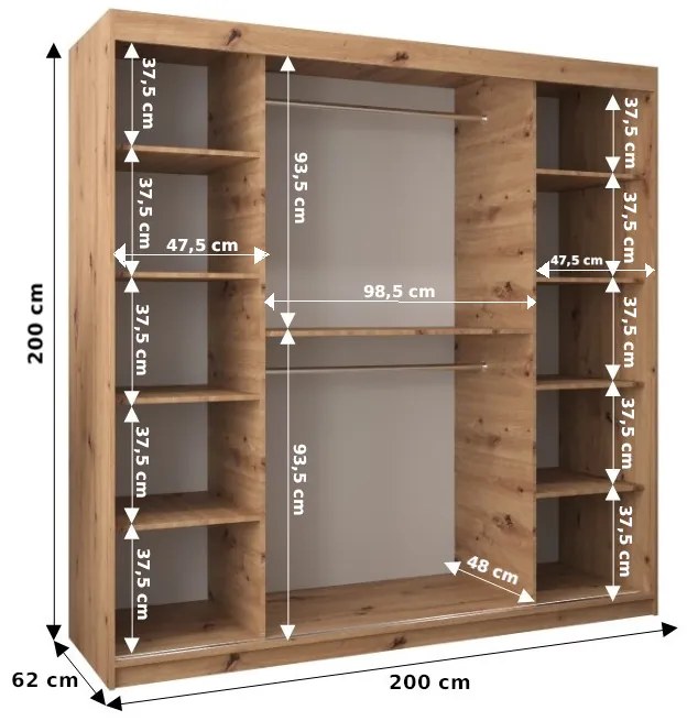 Dulap de haine 200 cm Toki (alb mat + stejar sonoma). 1064848