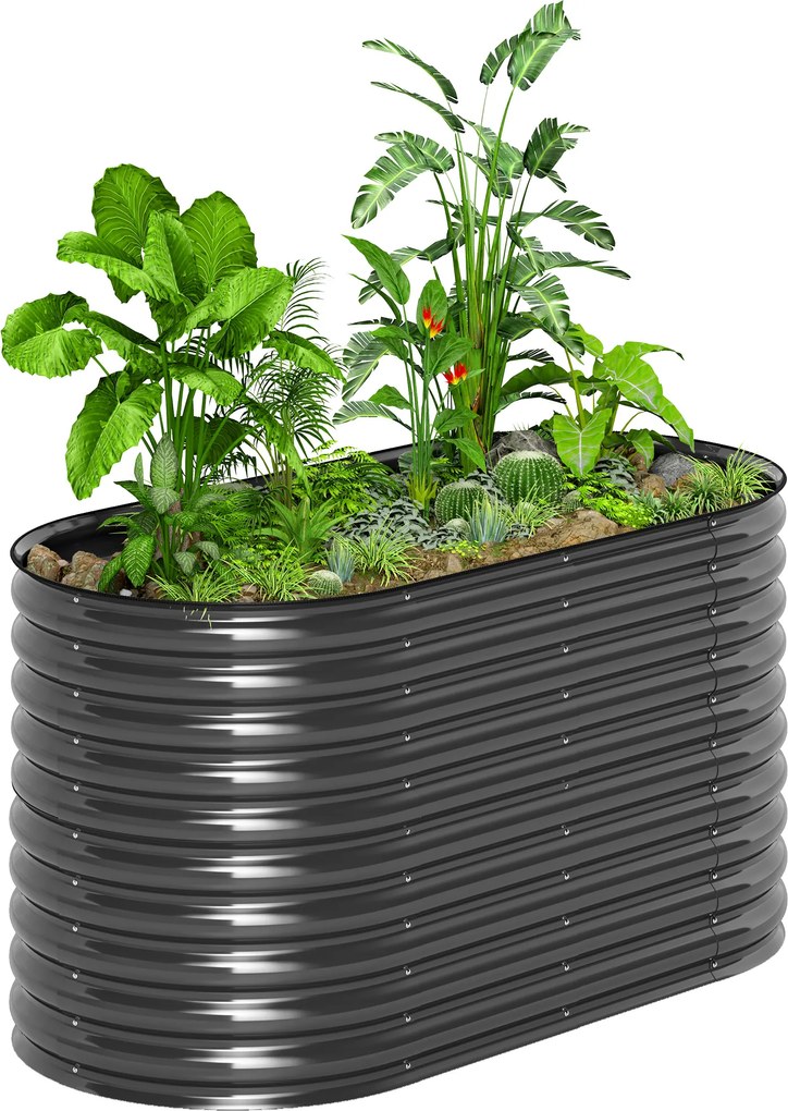 Outsunny Recipient pentru plante, ghiveci metalic cu margine de siguranță și mănuși, podea deschisă, 160B x 80T x 80H cm, Gri închis | Aosom Romania