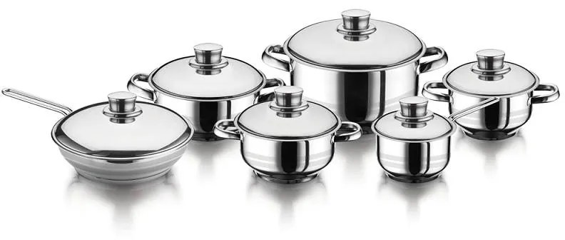 Set Vase Gătit din Inox, 12 Piese, Capacități 6 - 1.5 Litri, Bază 3 Straturi (Inducție), Capace din Inox