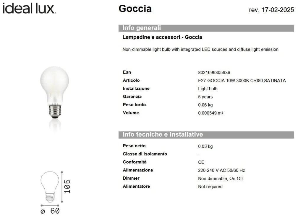 Bec LED, E27 10W 3000K cri90 satin