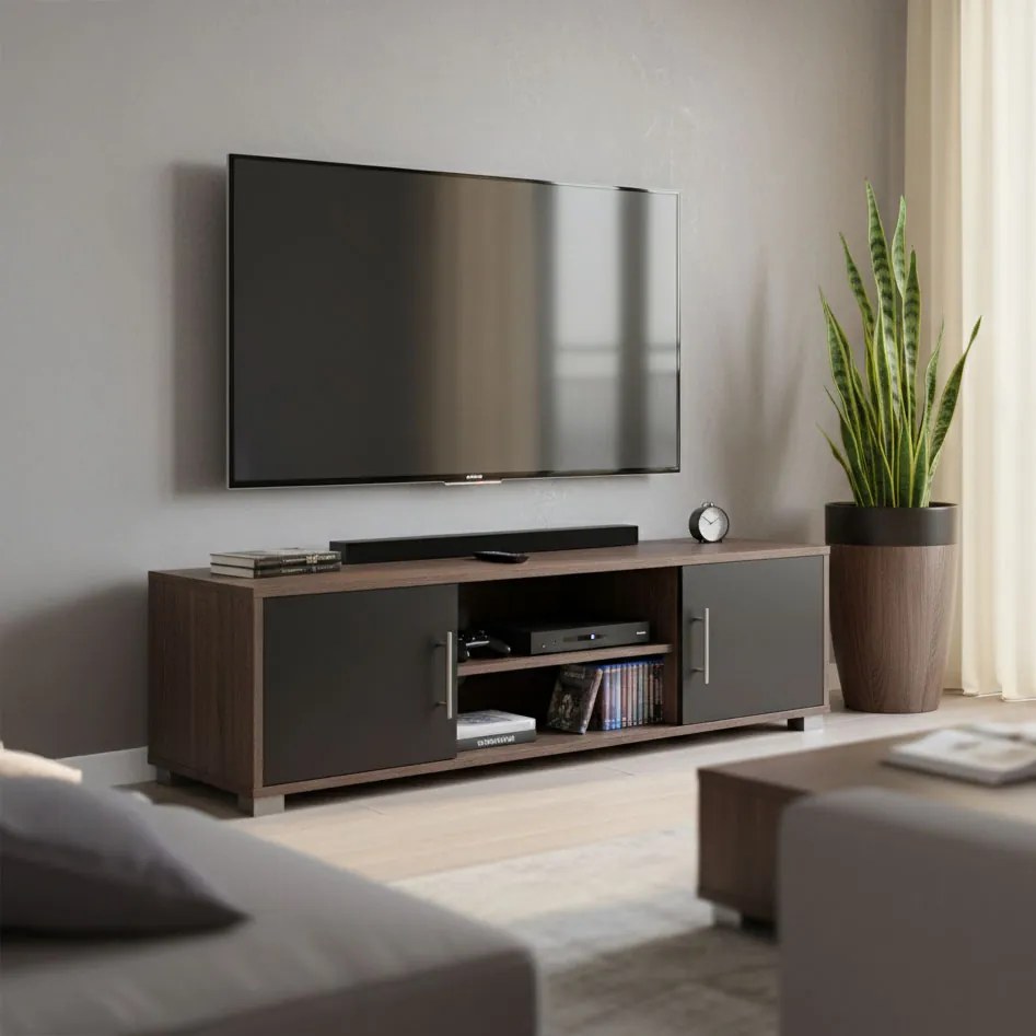 Comoda TV Serynka, nuanta stejar-antracit, 120 x 40 x 40 cm