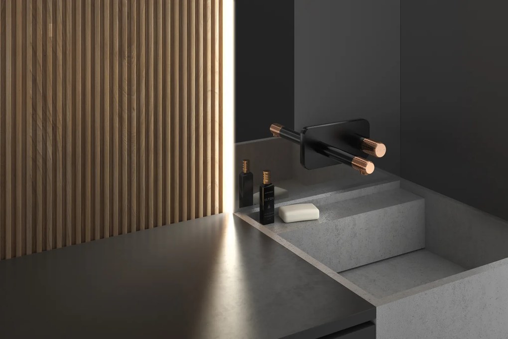 Baterie lavoar incastrata FDesign Ardesia, corp incastrat inclus, negru mat rose gold lucios