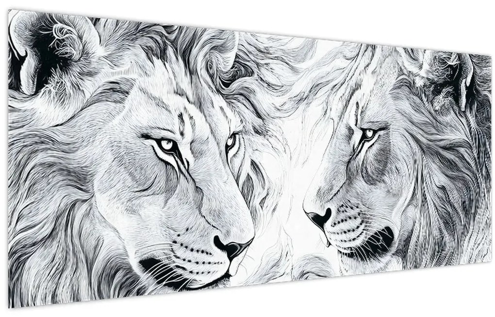 Tablou - Capete de lei desenate (120x50 cm)