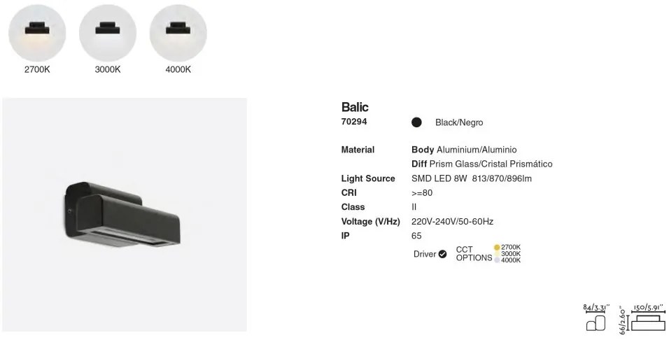 Aplica LED de exterior design modern IP65 BALIC Black