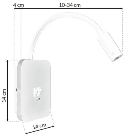 Veioză LED flexibilă de perete cu USB BASE 1xLED/8W+1xLED/2W/230V alb
