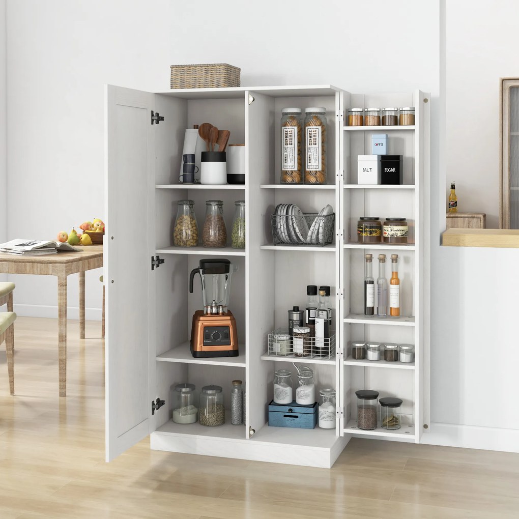 HOMCOM Dulap Cămară de Bucătărie Înalt, cu 2 Uși și Rafturi Reglabile, pentru Dining și Living, 80x43x160 cm, Alb cu Efect de Lemn | Aosom Romania