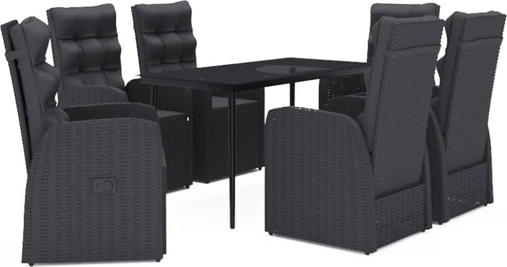vidaXL Set de masă pentru grădină, 7 piese, cu perne, negru
