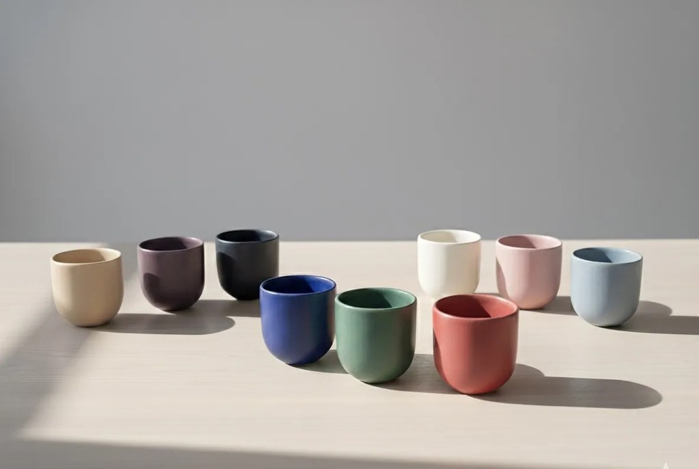 Set 30 Cesti Cafea tip Pahare NOVUM Gresie Glazurata, Diferite Marimi si Culori de Glazuri