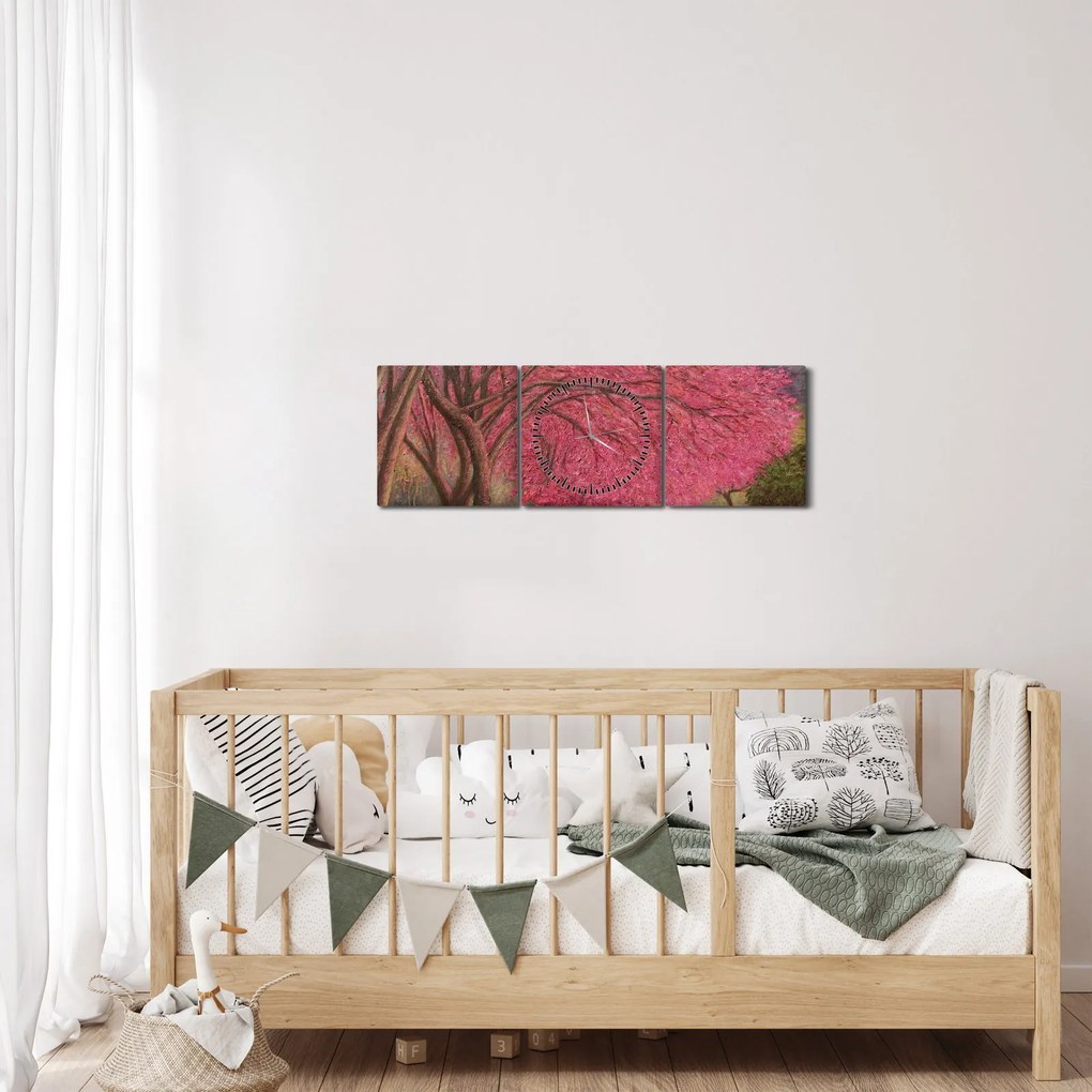 Tablou cu copaci înfloriți (cu ceas) (90x30 cm)