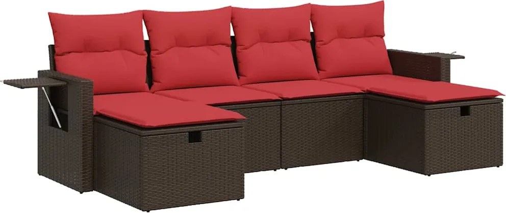 vidaXL Set canapele de grădină cu perne, 6 piese, maro, poliratan