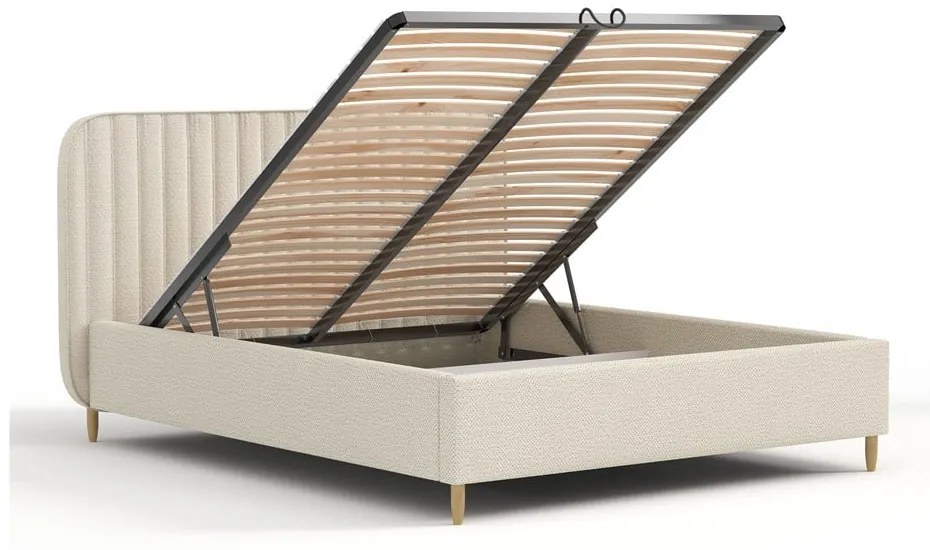 Pat bej tapițat cu spațiu de depozitare cu somieră 120x200 cm Noto – Maison de Rêve
