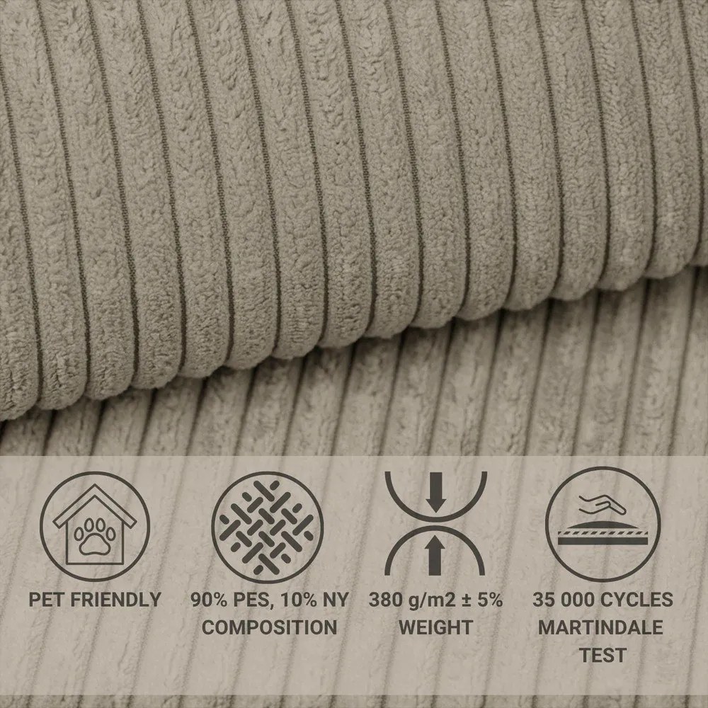 Colțar bej extensibil/cu spațiu de depozitare cu tapițerie din catifea reiată (cu colț pe partea dreaptă/în formă de ”L”) Tonga – Maison de Rêve