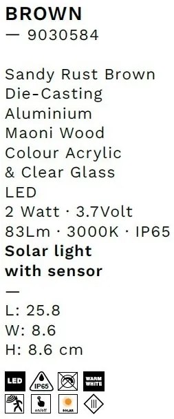 Aplica LED de exterior solara cu senzor de miscare IP65 BROWN