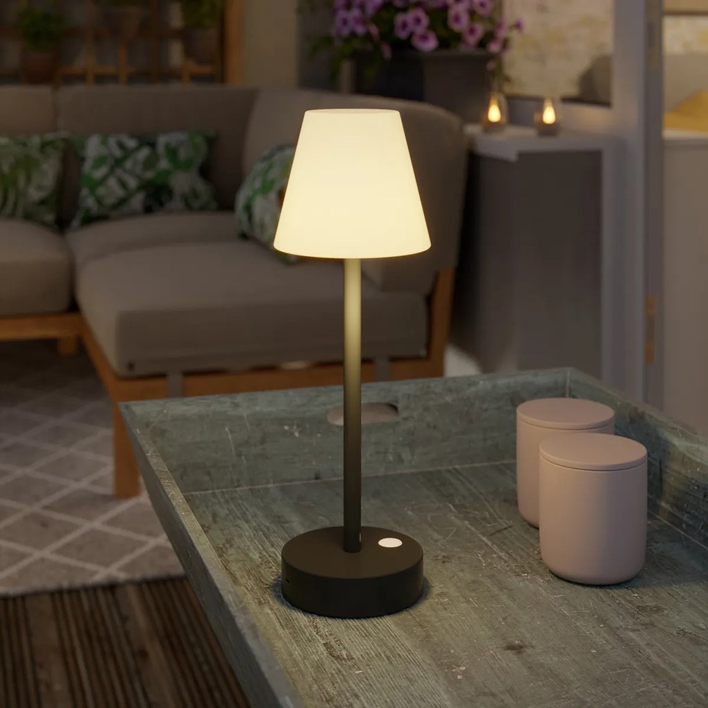 Lampă de masă gri închis incluzând LED reîncărcabil cu dimmer tactil - Renata