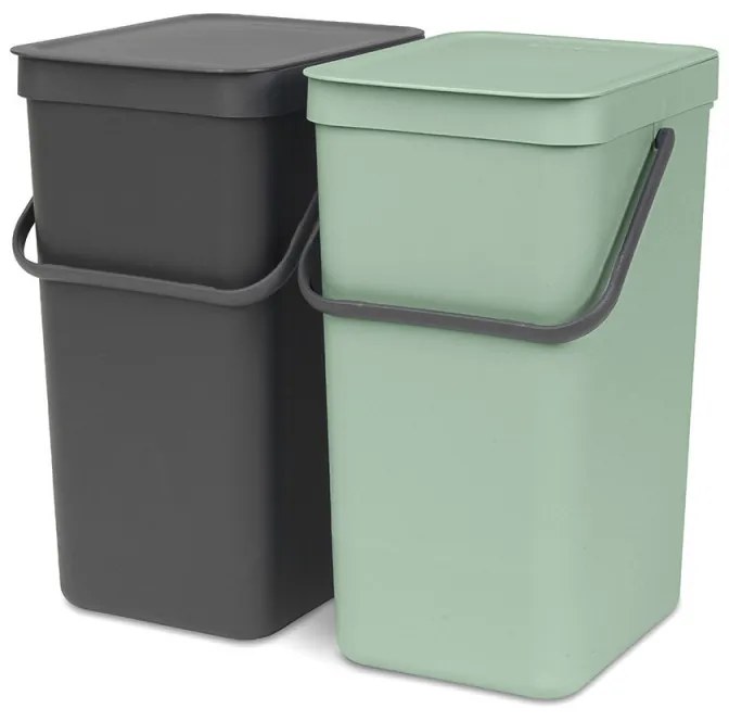 Cos de gunoi colectare selectiva Brabantia Sort&Go 1005518, 2x16 L, Montare pe usa dulapului, Gri/Verde