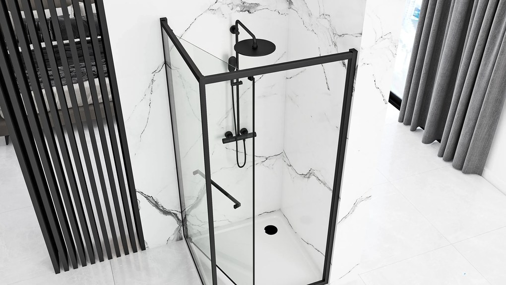 Cabina dus cu cadita de dus patrata cu usa culisanta Rea Space In 90x90 negru mat