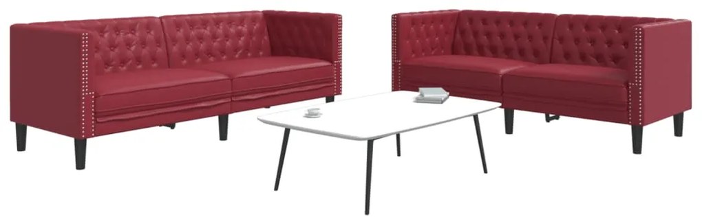 vidaXL Set canapele Chesterfield cu 2 locuri roșu vin piele eco.