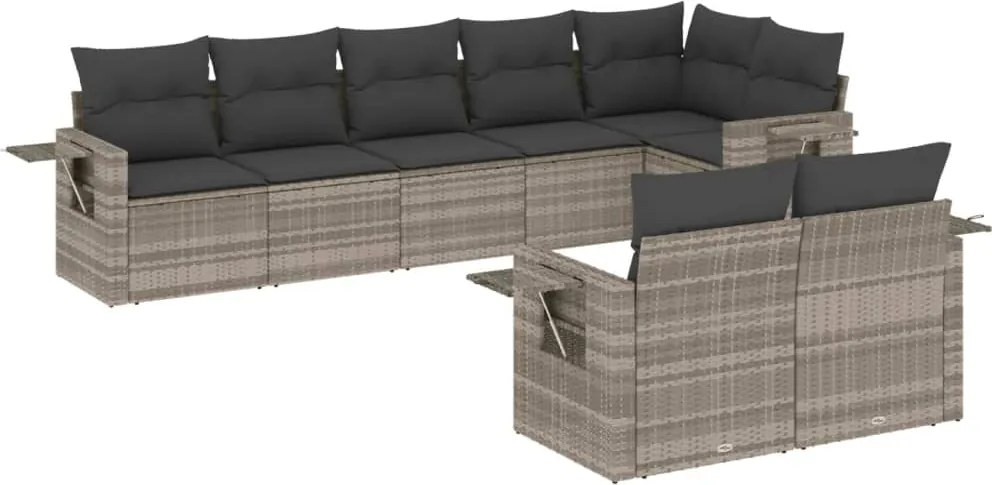vidaXL Set mobilier de grădină cu perne, 8 piese gri deschis poliratan