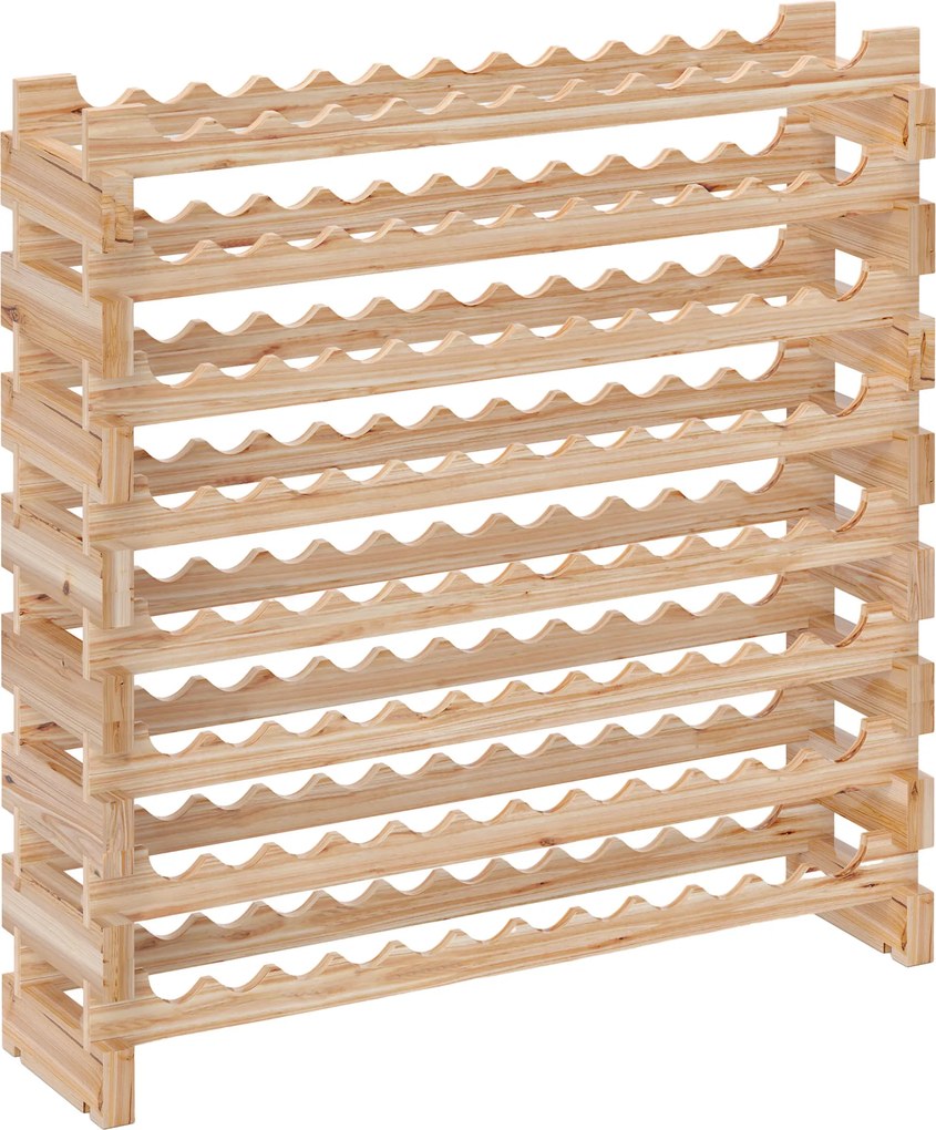 HOMCOM Raft din Lemn de Molid, Dulap pentru 96 Sticle cu 8 Rafturi, Greutate Maximă 100 kg, 114x28x113,5 cm, Lemn Natural | Aosom Romania