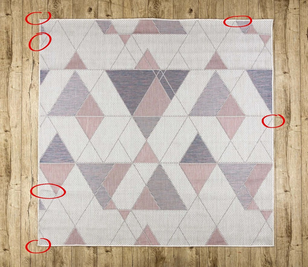 Covor SISAL SION Geometric, triunghiurile 3006 țesute plate ecru / roz - SECUNDAR-COTATI PRODUSUL