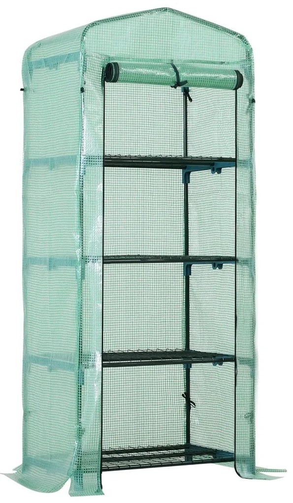 Sera gradina Outsunny pentru plante cu 4 rafturi, legume, fructe, ierburi 70x50x160cm, verde | Aosom RO