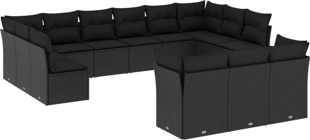 vidaXL Set mobilier de grădină cu perne, 13 piese, negru, poliratan
