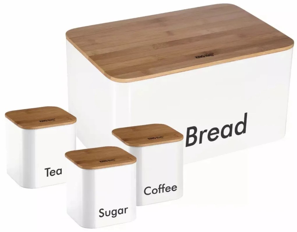 Set cutie de paine alba cu 3 recipiente otel, capace din bambus Kinghoff KH-1026