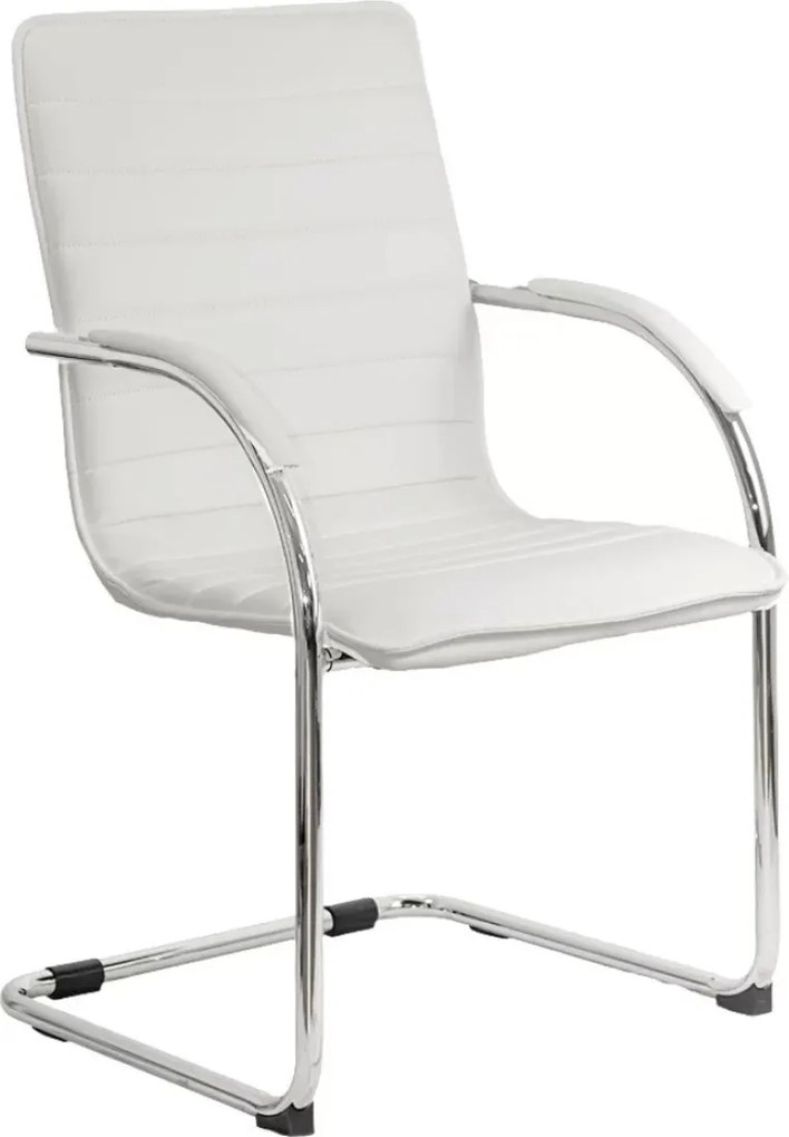 Scaun vizitator ELEGANCE, cadru cromat, piele ecologica, Alb