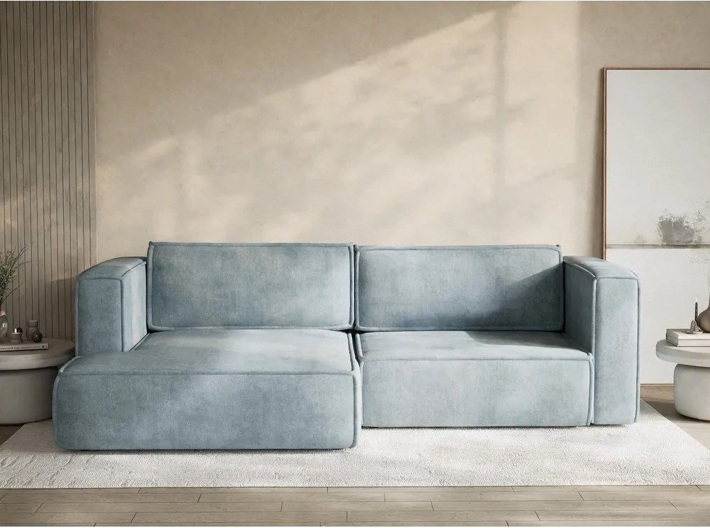 Colțar albastru deschis extensibil/cu spațiu de depozitare cu tapițerie din chenille (cu colț pe partea stângă/cu șezlong) Velto – Maison de Rêve