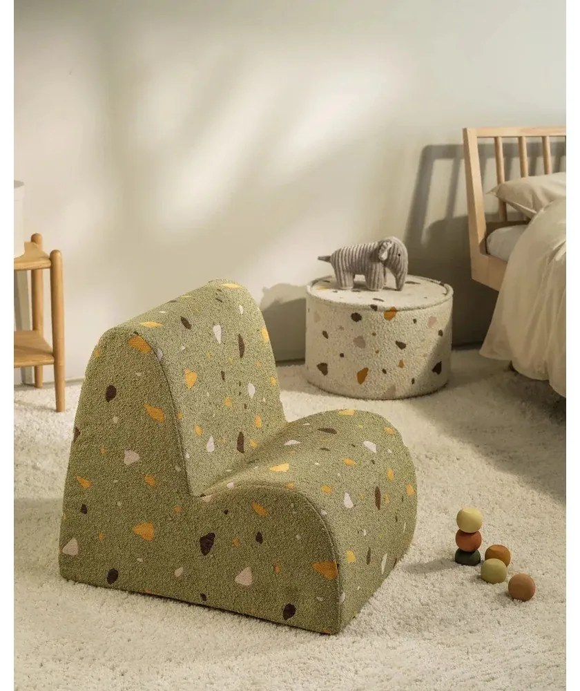 Puf de copii alb cu tapițerie din țesătură bouclé/cu tapițerie din chenille Terrazzo – Wigiwama