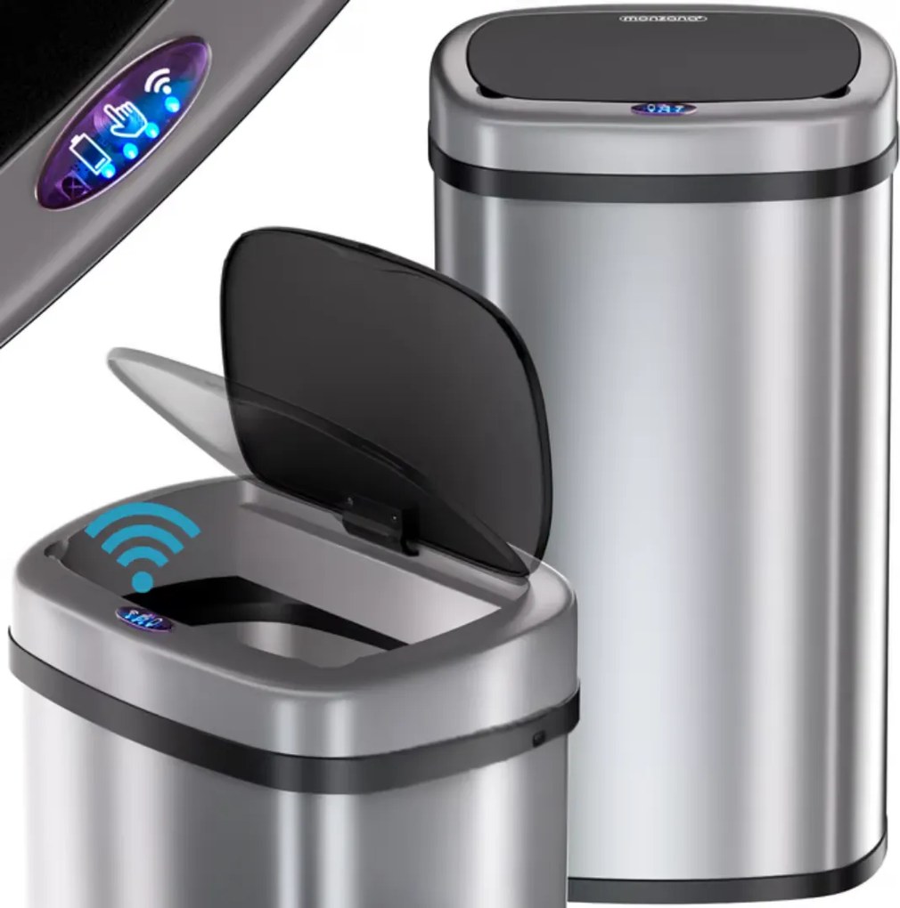 Coș de gunoi cu senzor DEUS, 58 litri, argintie Jurhan