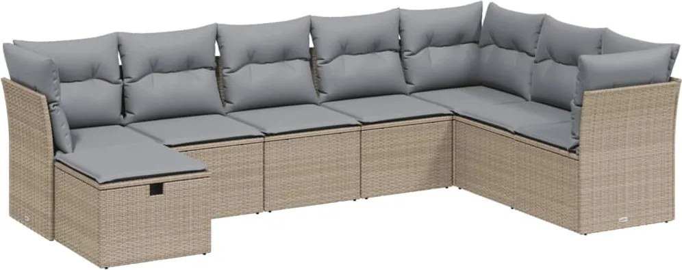 vidaXL Set canapele de grădină, 8 piese, cu perne, bej, poliratan