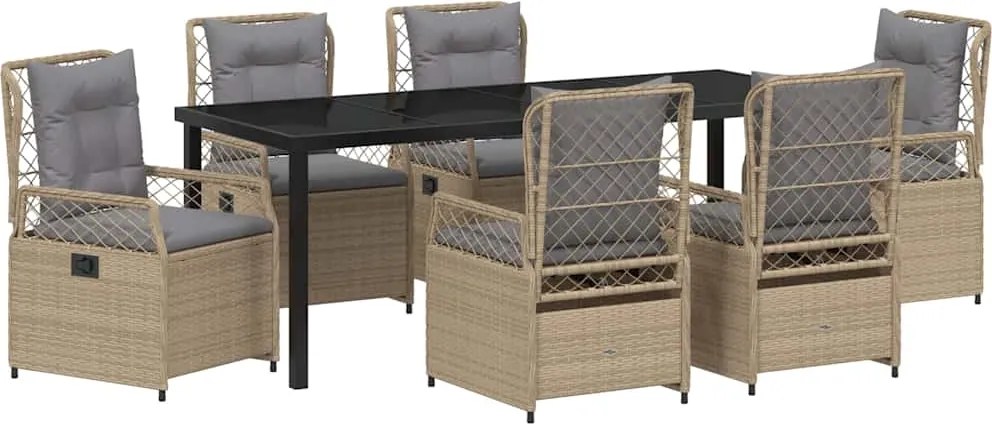 vidaXL Set de masă pentru grădină 7 pcs Beige și gri deschis poliratan