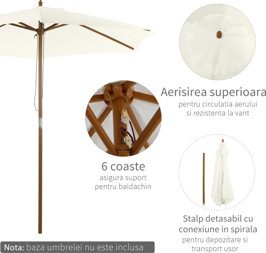 Outsunny Umbrelă Rotundă de Grădină din Bambus și Poliester 2.5x2.3m Crem/Alb | Aosom Romania