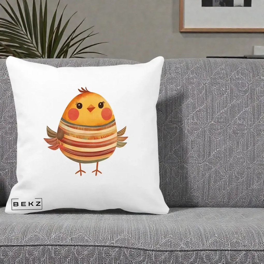 Perna Decorativa Pui Kawaii Portocaliu Dungi Calde, 40x40 cm, Alba Mata, Husa Detasabila, Perna Inclusa, BEKZ®