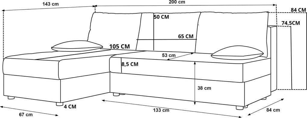 Coltar extensibil de colt VENORIA SLIM, verde deschis, reversibil, 200x143 cm + 2 perne GRATUIT