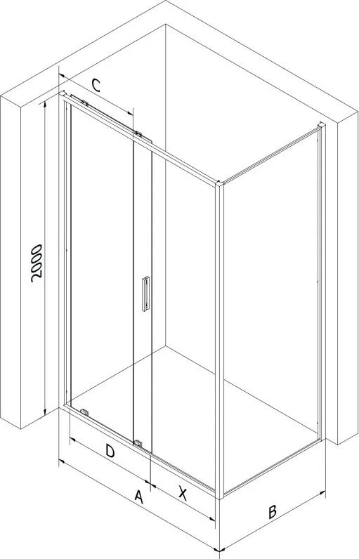 Mexen Exo cabina de duș glisantă 100 x 80 cm, transparentă, neagră - 8151-100-080-70-00