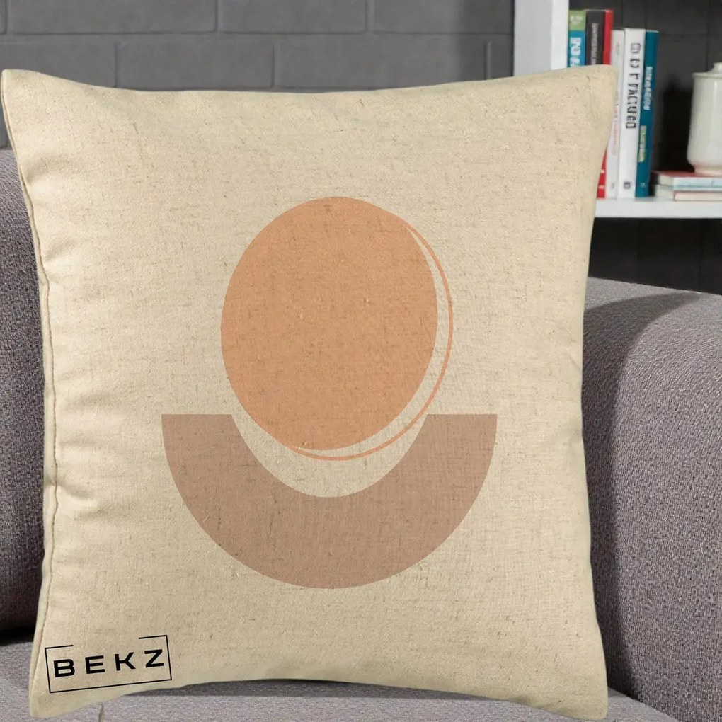 Perna Decorativa Geometric Boho Luna si Disc, 40x40 cm, Bej, Husa Detasabila, Perna Inclusa, BEKZ®