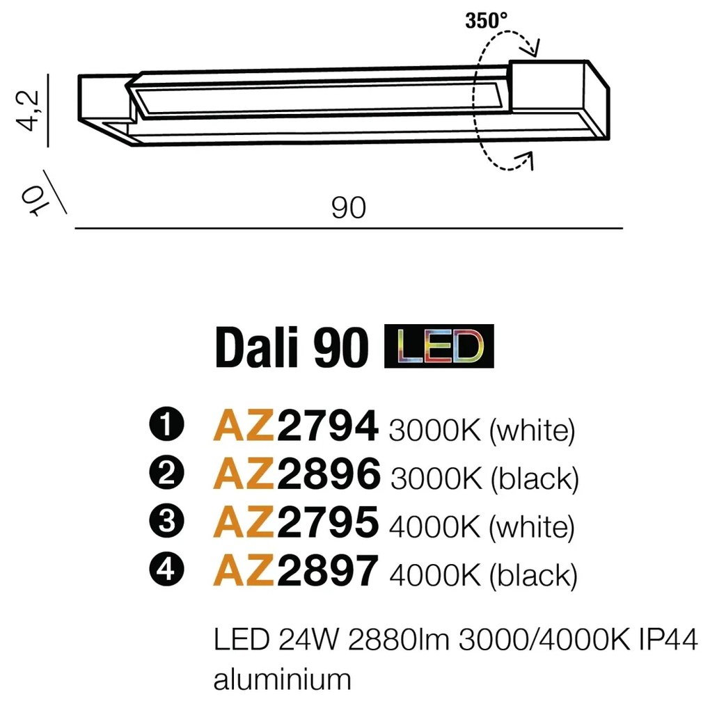 Aplica LED pentru baie directionabila 3000K Dali 90 neagra