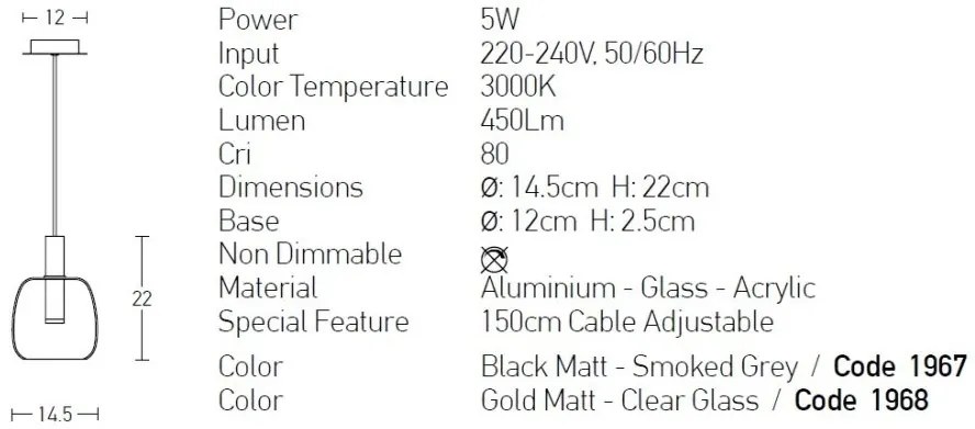 Pendul LED design modern Panil auriu