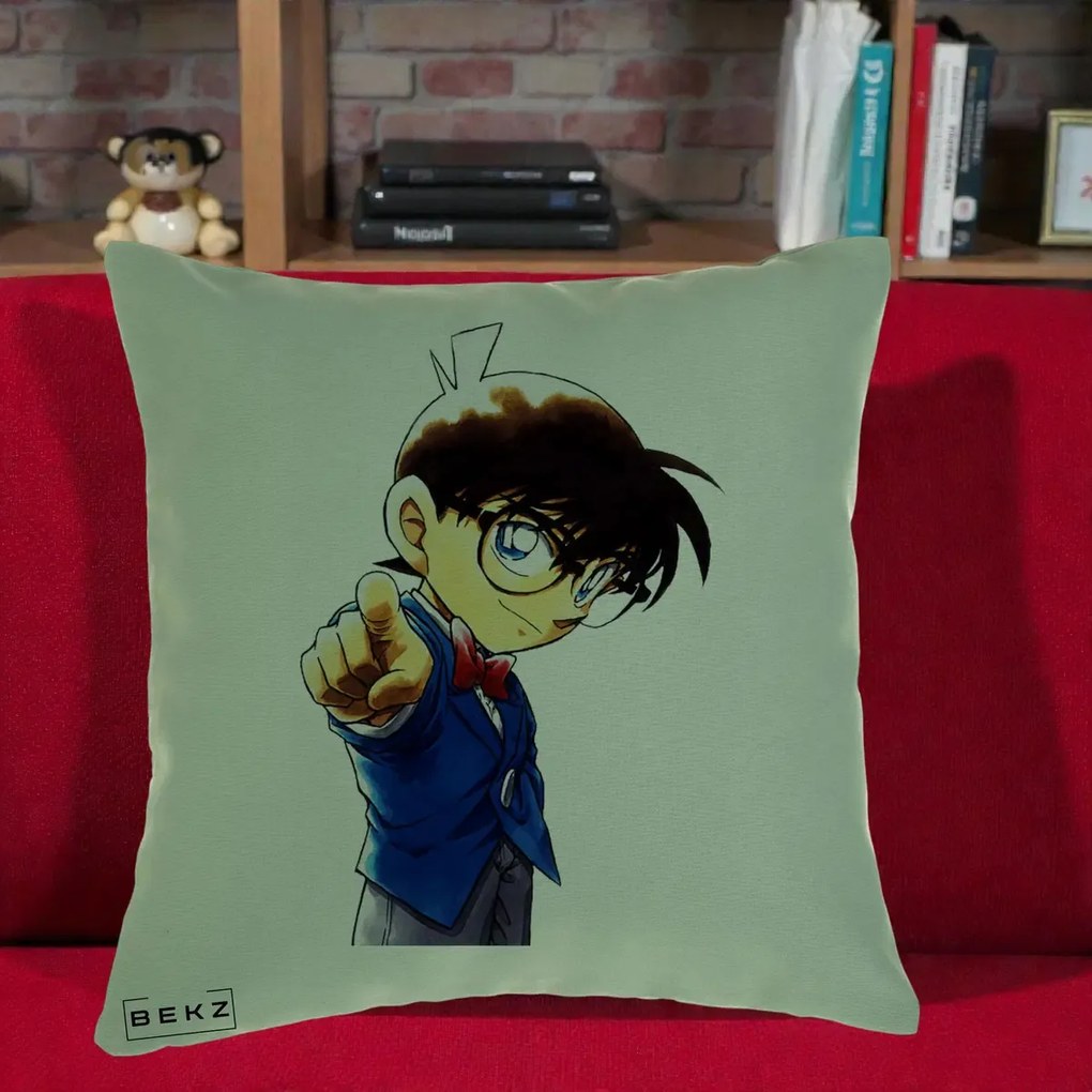 Perna Personalizata Detective Conan Conan Arata, 40x40 cm, Verde, Husa Detasabila, Perna Inclusa, BEKZ®