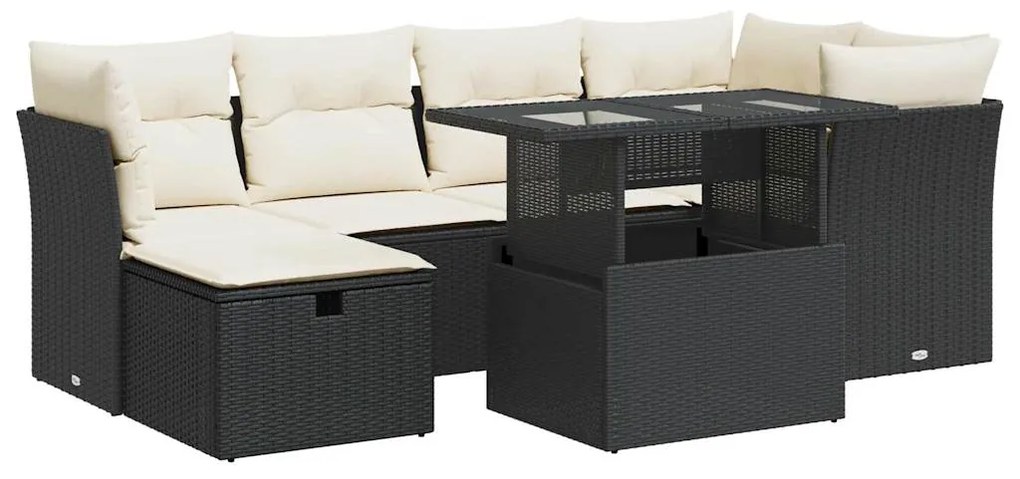 3327776 vidaXL Set canapele de grădină cu perne, 7 piese, negru, poliratan