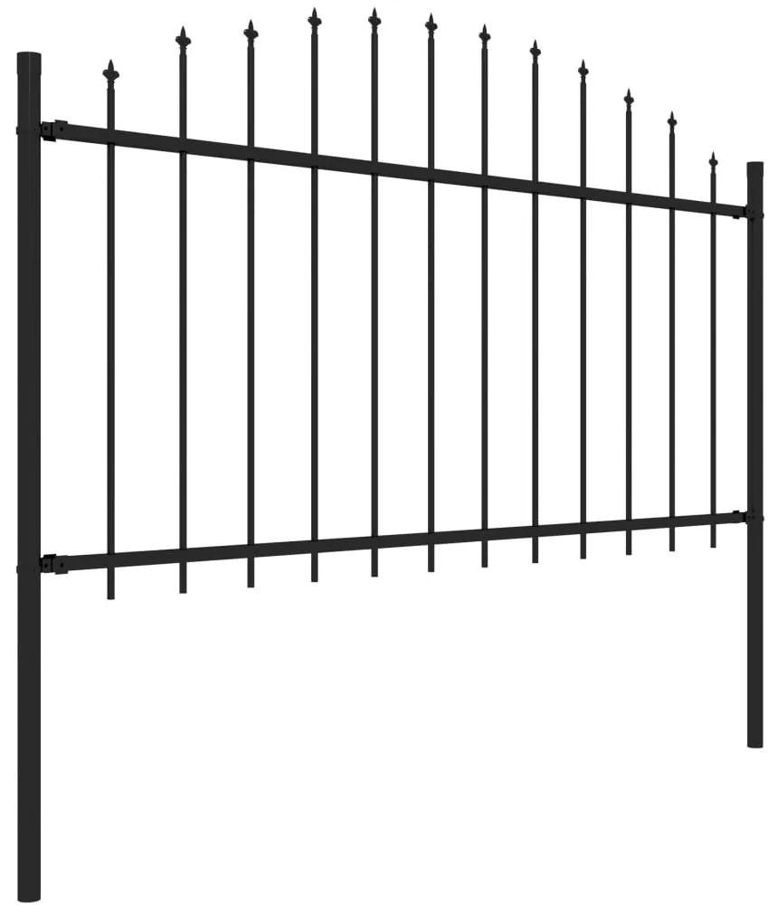 Gard de gradina cu varf sulita, negru, (1,25-1,5)x8,5 m otel 1, 125-150 cm, 8.5 m