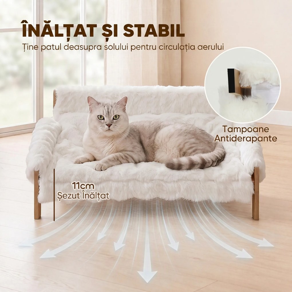 PawHut Pat Ridicat pentru Câini și Pisici cu Pluș Moale, Husă Detașabilă și Picioare Antiderapante, 70x47x30 cm, Alb | Aosom Romania