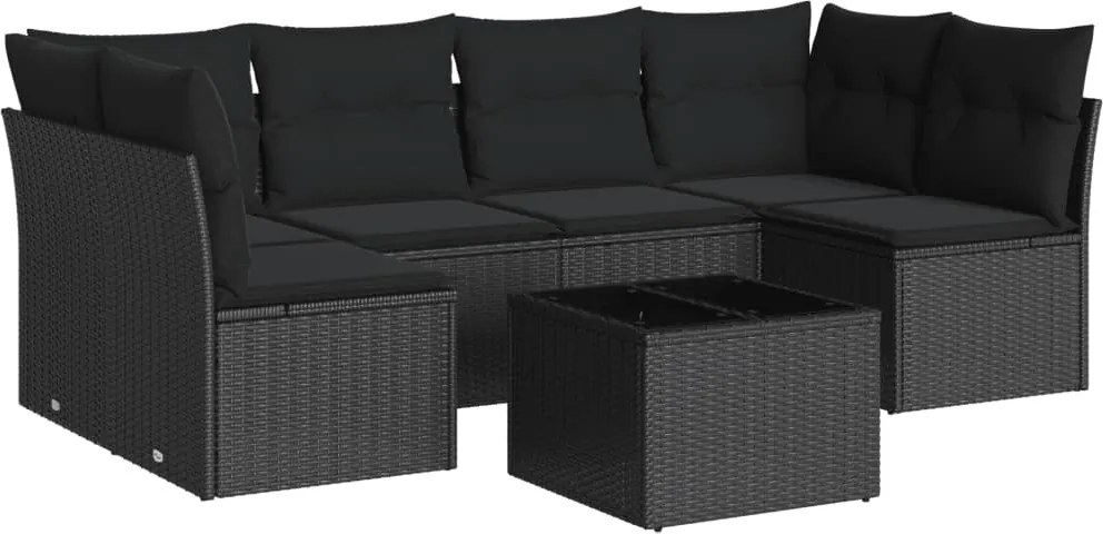 vidaXL Set canapele de grădină cu perne, 7 piese, negru, poliratan