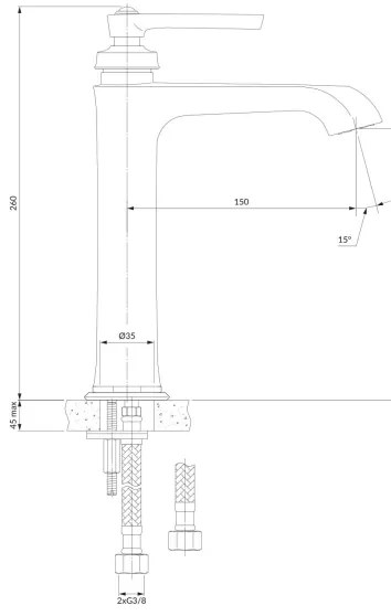 Baterie de lavoar OMNIRES AM5212CR ARMANCE 26 cm crom lucios
