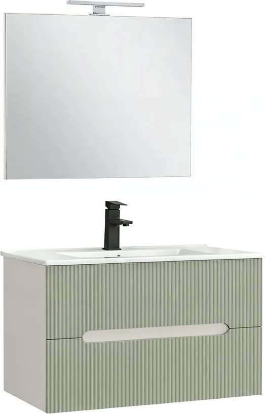 Trent Mobilier de baie 80 cm lavoar ceramic (2 sertare) cu oglindă 60x80 cm alb-verde